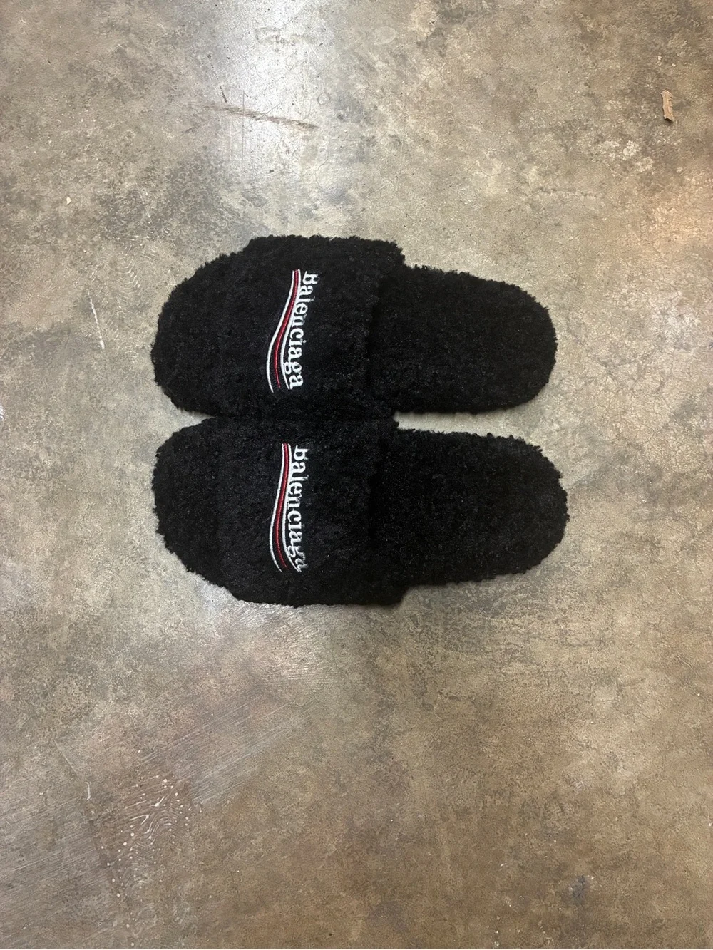 Balenciaga Black Furry Slide Sandals